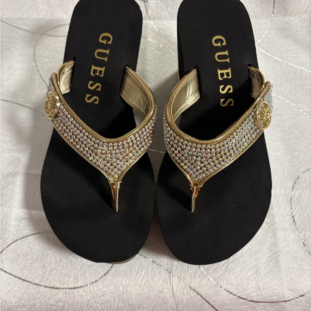 GUESS Black and Gold Embellished Sandals